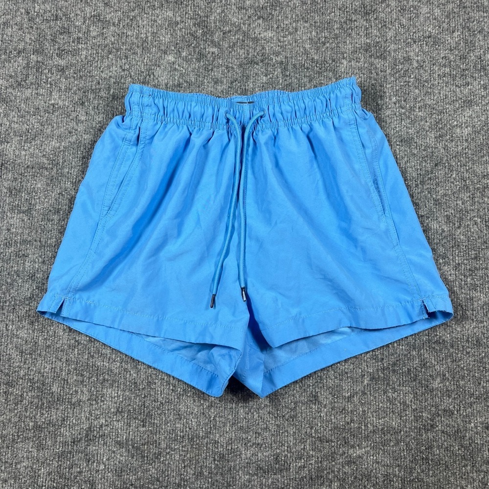 H&M Swim Shorts Mens Small Blue Mesh Lined Drawstring‎ Slit Side Surfing Diving